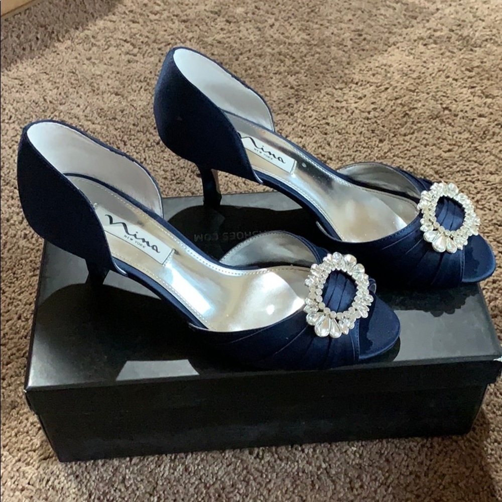 Nina Navy Luster Peep Toe